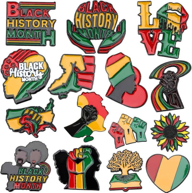 SANNIX 15Pcs Black History Month Pins, Assorted Enamel African American Badge Lapel Pins Brooches for Backpacks Clothes Black History Month Accessories Party Favors - Image 1
